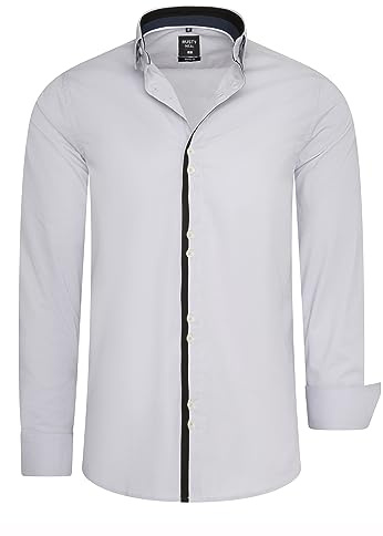 Rusty Neal Herren Premium Freizeit-Hemd mit Doppel-Knopf-Verschluss Stretch Langarm Hemden Slim Fit 029