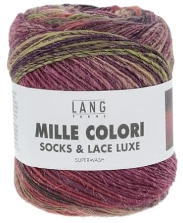 Lang Yarns Mille Colori Socks and LACE Luxe 859.0204 - Bordeaux/Dunkelgrün/Lachs