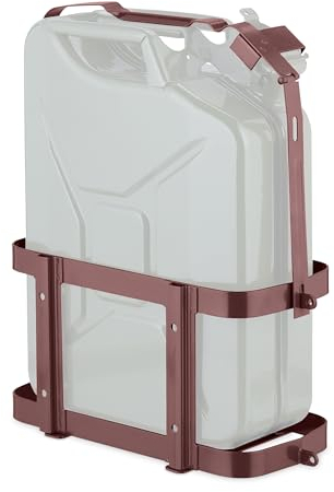 Relaxdays Soporte Bidón Gasolina, 10/20 L, Garrafa Gasóleo Reserva, Coche y Moto, Transporte Combustible, Hierro, Marrón, 49,5 x 42 x 21 cm