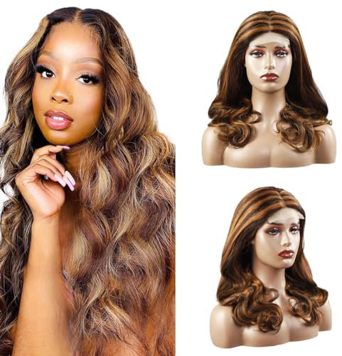 Hxxcoup Perücke Braun Human Hair Wig Lace Wig Perücke Damen 4x1 T Part Wig Perücke Damen Echthaar Brown Wig Menschenhaar Perücken with Baby Hair Swiss Lace Brazilian Remy Hair 28 Zoll