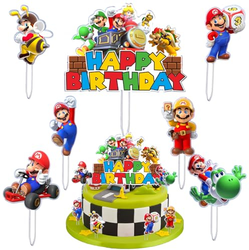 7 Stück Geburtstag Tortendeko, Cartoons Cupcake Toppers, Acryl Kuchen Dekoration, Happy Birthday Kuchen Topper, Mini Figuren Tortendeko, Geeignet für Kinder Geburtstage Party, Baby Shower