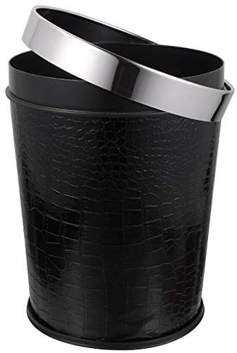HOLIDYOYO Leather Trash Can, Retro Open Garbage Basket Vintage Waste Basket Garbage Bin Paper Rubbish Container Trash Container for Home Office Living Room Black