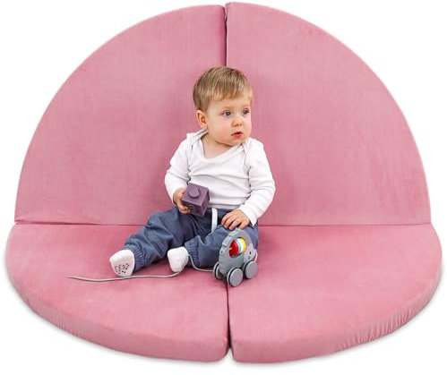 Tapis d'eveil chambre bebe - Matelas de sol enfant pour eveil jeux au de parc Tapis en Coton et epais pour bébé et enfants 100 cm Rose