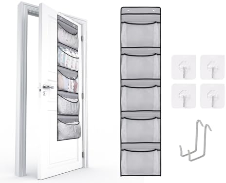 Kellegour Organisateur Suspendu sur Porte,Organiseurs de Rangement à Suspendre,Rangement Porte à Suspendre,avec 5 Poches en Filet,pour Peluche,Jouets en Tissu,Serviettes,Cosmétiques