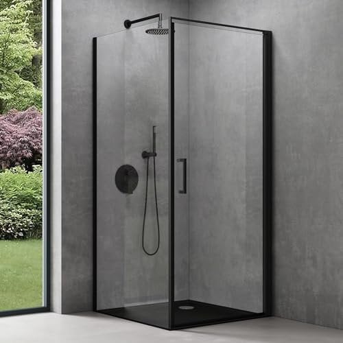 doporro Eckeinstieg Duschkabine schwarz 75x75x195cm Eckdusche inkl. Duschtasse ESG-Sicherheitsglas Klarglas inkl. beidseitiger Easy-Clean-Beschichtung Ravenna36-Plus