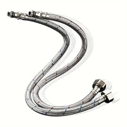 2 Flessibili caldo freddo per scaldino scaldabagno bidet e lavandino caldo freddo lunghi 500 mm tubo in gomma ricoperto da acciaio intrecciato (1/2'' pollice, 2)