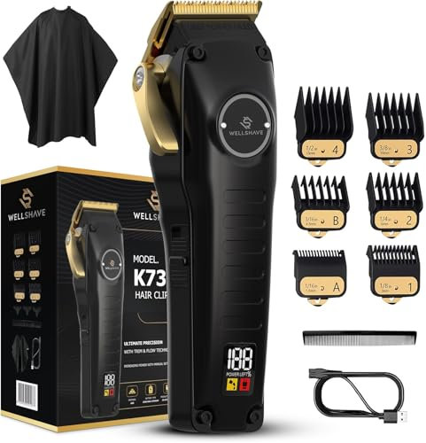 Wellshave K73 Haarschneider & Trimmer Set/Einstellbare Präzisionsklingen, 2500mAh Akku, LED-Display, USB-Schnellladung, Haarschneidemaschine Männer, Trimmer für Kopf & Bart, Ideal für Zuhause & Salon