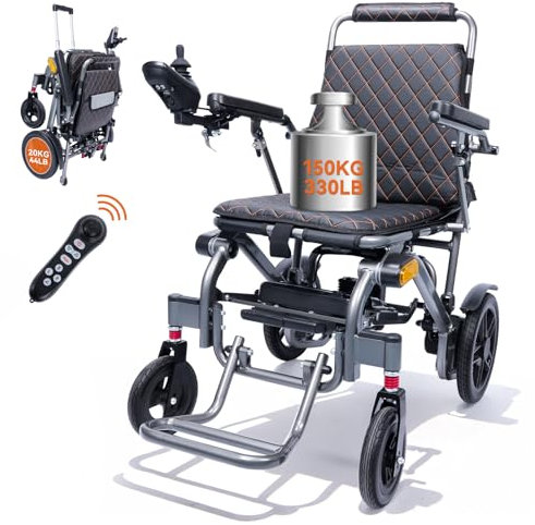 ANNOY TOOLS Elektrorollstuhl Faltbar Leicht 23KG Fernbedienung Tragfähigkeit 150KG Rollstuhl Elektrisch Faltbar 15KM Fahrstrecke All Terrain Rollstuhl Elektrisch Mit Aluminium