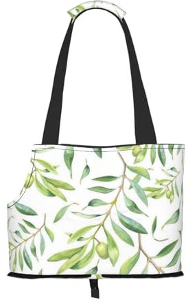 Tragetasche für Haustiere, tragbare Reise-Hundehandtasche mit Sicherheits-Metallschnalle für U-Bahn-Wanderungen, Grünes Blatt Künstlerischer Olivenbaum Druck