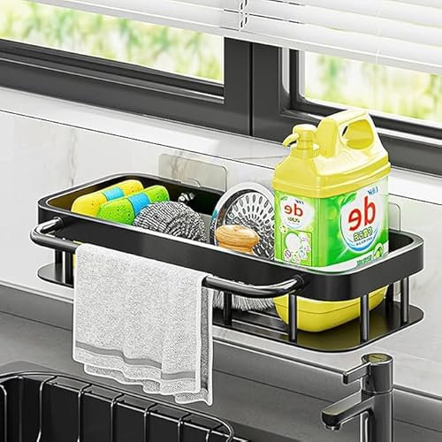 Spülbecken Organizer Spülbecken Caddy Organizer Edelstahl Utensilien Korb für Küche & Badezimmer, Arbeitsplatte Dual-Use Schwämmen und Bürsten Seifenschale Halter, mit Handtuchhalter und Haken