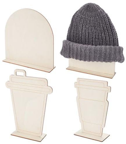 NBEADS 4Sets Wooden Hat Display Stand, Coffee Cup Shape Beanie Holder, Removable Organizer for Accessories, 25x12.7x0.3cm