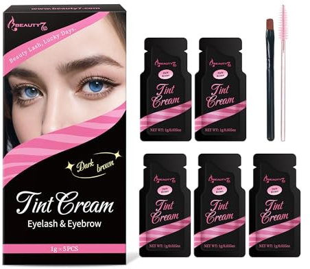 Beauty7 Wimpern Augenbrauen Tint Kit dunkelbraun Augenbrauenfarbe Wimpernfarbe DIY Set fürs Färben Milde Formel einfach zu bedienen für den Salon zu Hause Färbemittel 5stk halten für 12 Wochen