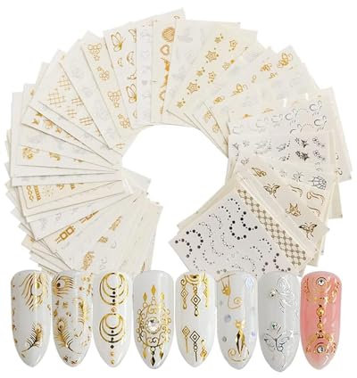 TOZBLEU 3D Bunt Nagelsticker, Gold Nagelsticker - 30 Pcs Wassertransfer Blumen Nagelsticker Nail Art Stickers Set Nagel Aufkleber Selbstklebend Nail Kunst Aufkleber
