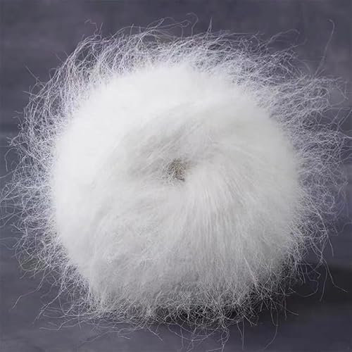 SYSUII 50g Mohairwolle Handstrickgarn zum Stricken & Häkeln Handstrickgarn Häkelgarn Strickgarn Weicher Wolle zum Häkeln Baumwollgarn für DIY Basteln Hüte Schal Pullover Decke Kissen -Weiße