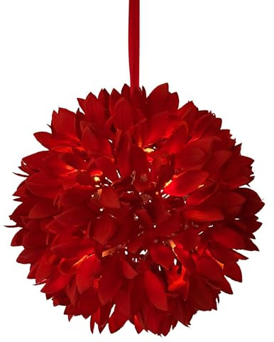Online Fuchs Fensterdekoration moderner Blätterball mit LED-Lichterkette beleuchtet und Timerfunktion zum aufhängen - Herbst, Winter, Weihnachten Deko hängend (Rot)