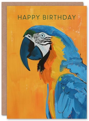 Artery8 Macaw Parrot Blue Orange Bird Animal Painting Blank For Him Or Her Art Birthday Card