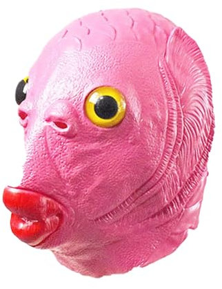 Swtgaah Lustige Fisch Maske Monster Kopfbedeckung Grüne Fischkopfmaske Grüne Fischkopfbedeckung Perfekt für Weihnachten und Halloween (Rosa)