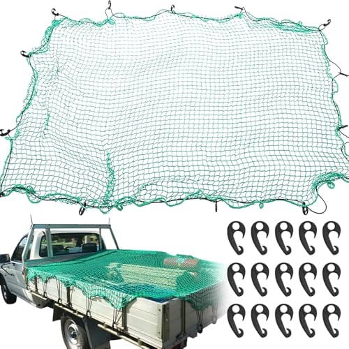 Cargo Net, Safety Cargo Netting, Trailer Cover Net, Cargo Net for Van Pickup Truck Bed with 15 PCS Hook 2m x 3m/6.5ft x 10ft Heavy Duty Luggage Bungee Net for Car SUV Van Trailer Campervans