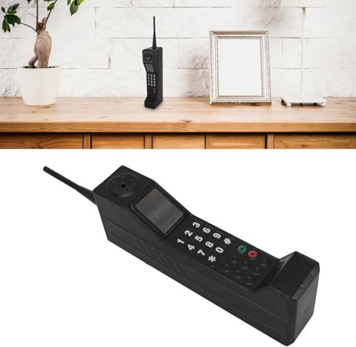Tyenaza Retro Brick Handy Ornament, 90er -Telefon -Requisite altmodische tragbare Drehrequisiten Vintage Backstein Dekor Eisen lebendige Handy -Mobiltelefonmodell für Fotografie -Filmszene (Schwarz)