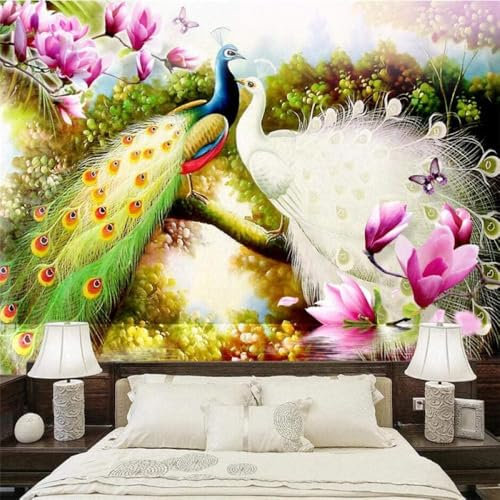 Peacock Forest Red Magnolia Butterfly 3D Wallpaper Feature Office Living Room Sofa Bedroom TV Background Wall Decoration-150cm×105cm