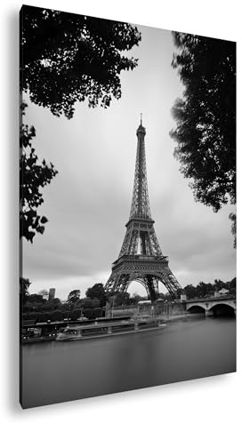 deyoli Leinwandbild Eiffelturm im Herbst – Eleganz vor pastellfarbenem Himmel. Format: 70x50cm Effekt:Schwarz&Weiß XXL Kunstdruck Bild auf Holzrahmen/Wandbild/Wohnzimmer Dekoration
