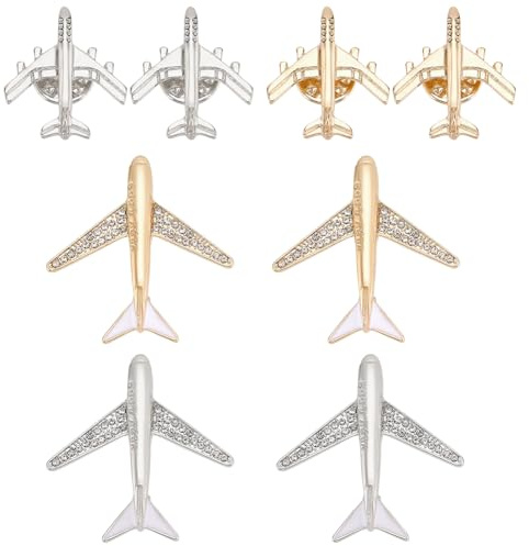 PH PandaHall 10pcs Flugzeug Brosche Pins 4 Styles Strass Kristall Flugzeug Broschen Flug Flugzeug Krawattennadeln Anstecknadel für Frauen Männer Anzug Shirt Hut Mantel Kleid Tasche, Platin Gold