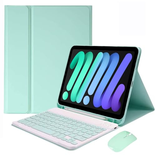 EHLCYS Keyboard Case for iPad mini 5/4/3/2/1 7.9 Inch, Magnetic Removable Bluetooth German QWERTZ Keyboard Slim Case with Pen Holder and Mouse,Mint Green