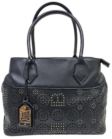 Laura Biagiotti Borsa Donna Linea Cecily, Ecopelle con Borchie, Bauletto Due Manici, Dimensioni 34x11,5x33 cm Art. LB 22S-122-1 (NERO)