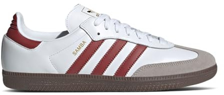 adidas Originals Men's Samba OG Shoes, Footwear White/Preloved Ruby/Clear Granite, 10
