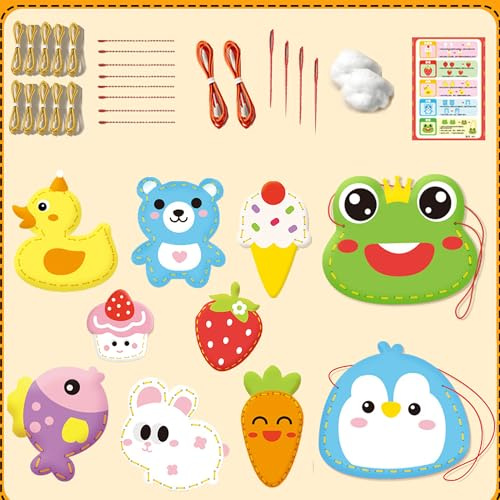 WSNDM 10PCS Nähset Kinder, DIY Frosch Pinguin Filz Nähen Bastelset, Nähen Anfänger Pädagogische Kreativsets, Art Craft Geschenk, Gefüllte Filz Plüsch Ornamente