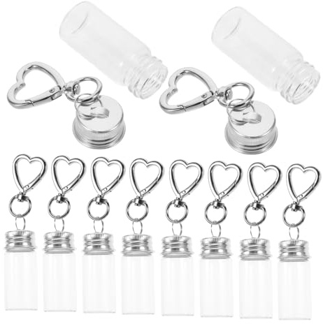 BESPORTBLE 10pcs Mini Glass Wishing Bottle Keychain Lids Reusable Craft Bottles Airtight Screw-top Lids for Wedding Favors Diy Charm Containers Beach Party