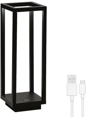 LOGT LED Laterne Tischlampe Kabellos Akku, Quadratische Tischlampe Dimmbar mit Touch Control Tragbare Tischleuchte Batteriebetrieben Deko Nachttischlampe USB Aufladung lnnen Lampe Außen,Schwarz