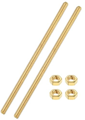 QUARKZMAN 2 Ensemble Tige Filetée Laiton M4x0.7mm Pas Filetage à Droite Goujons avec Écrous Hexagonaux en Laiton Massif, 100mm Longueur, Fixations pour Ancrages, Boulons, Supports, Pinces