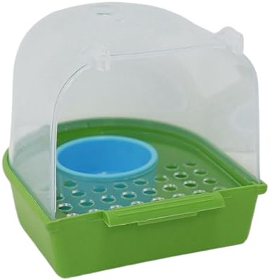 Vogelbad mit Vögeln, 13 x 14 x 14 cm, auslaufsicher, transparent, für kleine Haustiere, für Finken von Cockatiels Kanarienvögeln Monk Aviary Alimentand