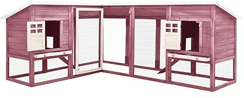 Kaninchenstall mit Wasserdichtem Dach, Ausziehtablett und 2 Treppen, Kleintierhaus, Kaninchenkäfig für Hinterhof, 250x192x105 cm Mocca Tanne Massivholz