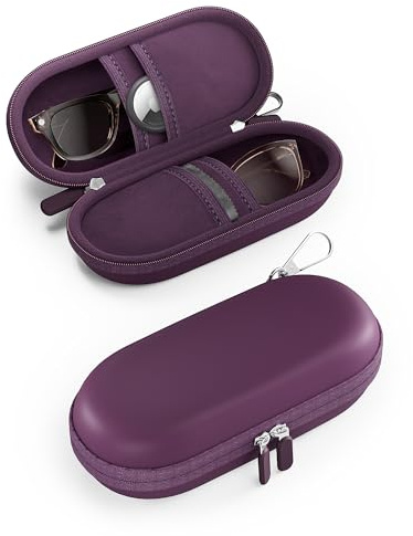 ProCase Double Sunglasses Case, Hard EVA Shell Shockproof Dual Eyeglass Case for Men Women with Metal Hook and Velvet Lining, Travel Zipper Glasses Holder Organizer for Couple Gifts -Plum