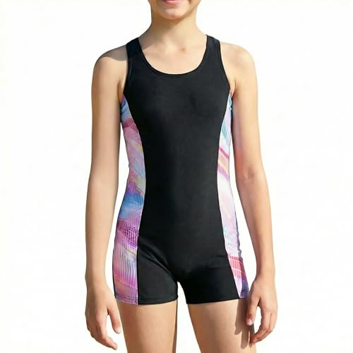 Girls Swimming Costume Kids One Piece Swimsuit, Black Swimming Costume Girls, Stretchy Girls Rash Vest, Swimming Suit for Girl Teen, Quick Dry Swimwear for Swim