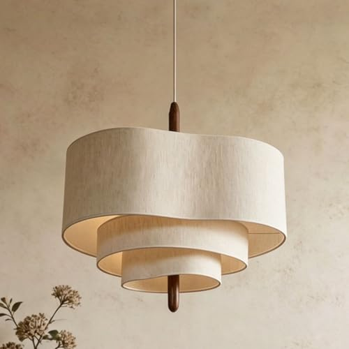 JIAODIE Japanische Wabi-Sabi-Hängelampe E27 Verstellbares Kabel Leinenschirm Moderne Pendelleuchte Für Esszimmer Hängendes Licht Für Schlafzimmer Wohnzimmer Flur Ankleidezimmer Küche(45cm)