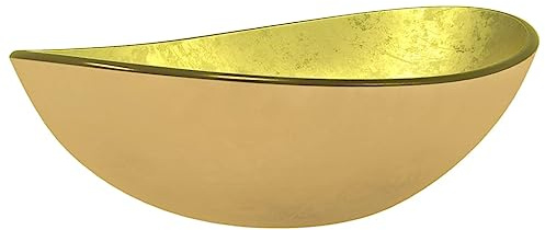 Foknhdi Lavabo in vetro temperato, 54,5 x 35 x 15,5 cm, lavello da appoggio in oro, design elegante, per bagno, lavanderia e bagno