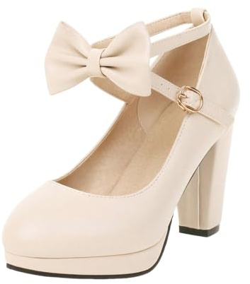 Mujer Punta Redonda Stylish Novia Tacón Chunky Pump con Correa en el Tobillo Correas Planas Dirndl Zapatos de Novia Cerrados con Plataforma Mary Jane Correa de Tobillo Elegante