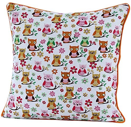 Homescapes bunter Kissenbezug mit Eulen-Muster, quadratische Kissenhülle 60 x 60 cm für Zierkissen und Kinderkissen aus 100% Baumwolle mit Reißverschluss