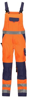 DASSY® Toulouse Warnschutz Latzhose mit Kniepolstertaschen - Größe 62 - NEONORANGE/DUNKELBLAU