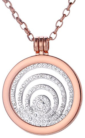 Morella Damen Halskette Rosegold 70 cm Edelstahl mit Amulett und Coin 33 mm Zirkoniaringe in Schmuckbeutel
