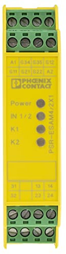 PSR-SCP-24UC/ESAM4/2X1/1X2 Sicherheitsrelais zur Not-Halt & Schutztürüberwachung, Ein oder Zweikanaliger Betrieb, 2 Freigabestrompfade, Eingangsnennspannung 24 V AC/DC, Steckbare Schraubklemmen