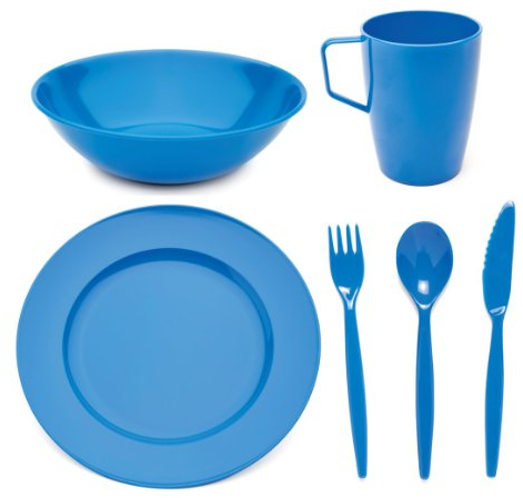 Harfield Scout and Girl Guide Dining Set - Plate, Bowl, Mug & Cutlery - Med Blue Reusable Virtually Unbreakable Polycarbonate Tableware
