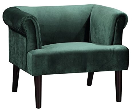 Atlantic Home Collection Charlie Sessel, Armlehnenstuhl mit Massivholzfüßen, Samt, Grün, 74 x 86x 70