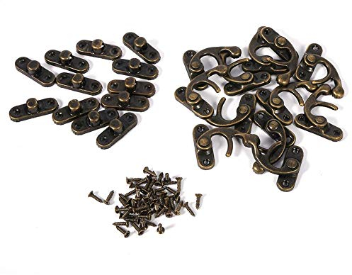Fdit 12X Antike dekorative Schmuck Wein Holzkiste Hasp Latch Hook mit Schrauben Bronzeton Metall Vintage Stil Tashe Box Koffer Verschluss Kasten Latch(rechts -Bronze)