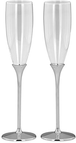 H.Bauer jun. edles Sektgläser Set 2-teilig aus Glas mit versilbertem Fuß - Höhe 26 cm - für Champagner, Sekt oder Prosecco geeignet