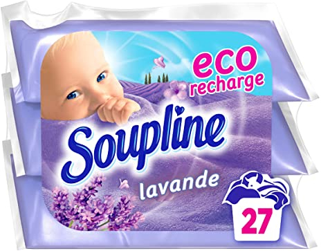 SOUPLINE - Weichspüler Soupline Lavender Eco-Nachfüllpackungen — für unglaublich sanfte Wäsche — lang anhaltende Frische — 3 x 200 ml = 2 Liter klassischer Weichspüler = 27 Wäschen