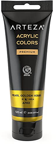 ARTEZA metallic Acrylfarbe, Perlgold A213, Acrylfarben in 120 ml Beutel, lichtbeständige hochpigmentierte Künstlerfarbe für Acrylmalerei, Leinwand-Malfarbe für Künstler, Hobbymaler, Kinder